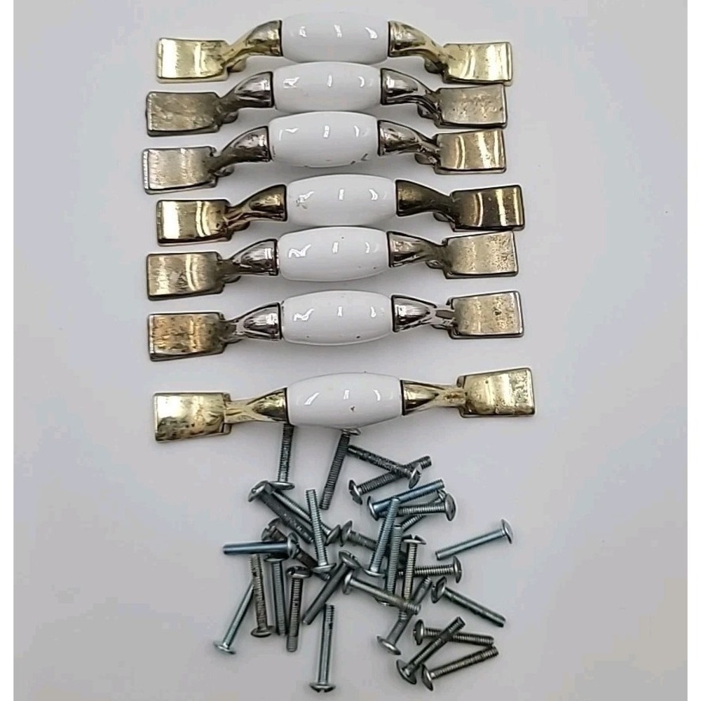 7pc Amerock Cabinet Drawer Pull Brass White‎ Ceramic BP76240-WB FOR SHOP/ GARAGE